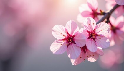 Fototapeta premium Delicate pink sakura blossoms, soft petals, gentle branch patterns , blossom, branch, illustration