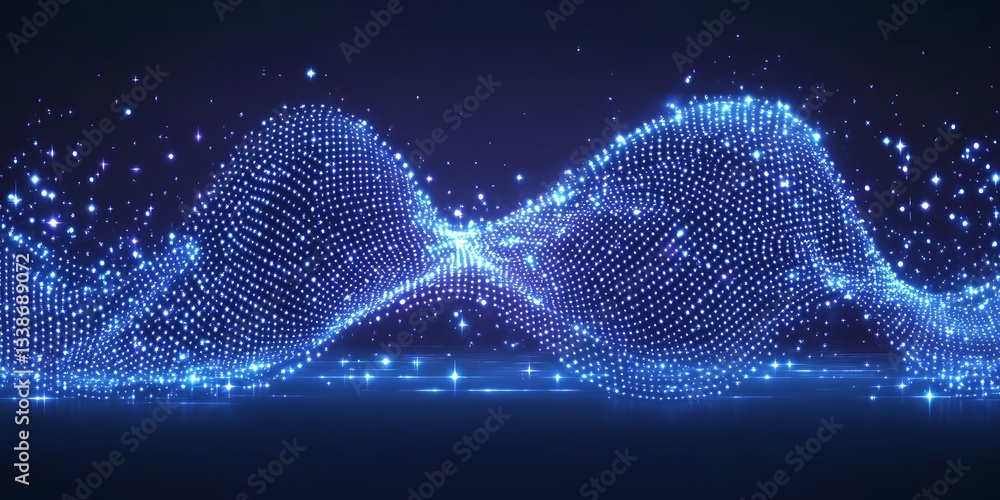 Poster enthralling blue digital wave, sparkling data streams flowing dynamically in a captivating display o