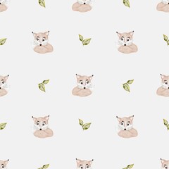 Whimsical fox watercolor pattern for textile and wrapping paper design
