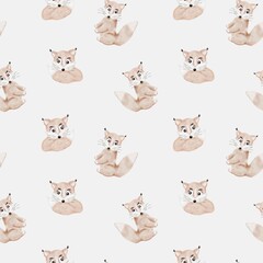 Playful fox watercolor pattern for textile design and decoration