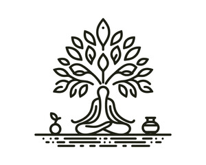 tree yoga logo design icon symbol vector illustration. 
