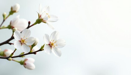 Fototapeta premium Delicate white blossoms against a stark white backdrop , bloom, isolated, botanical