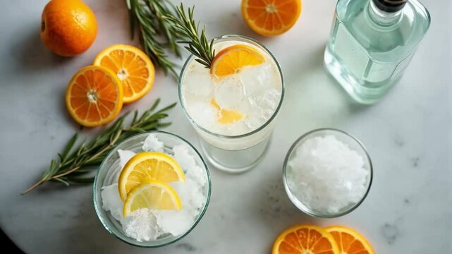 C&oacute;ctel refrescante de c&iacute;tricos con romero y hielo