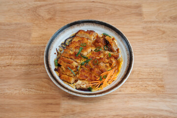 panko fried chicken with egg and vegetables