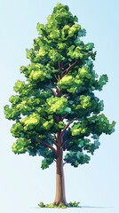 Isolated Cartoon Style Green Tree Illustration on Light Blue Background