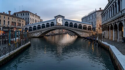 Scenic evening view of rialto bridge venice italy travel photography serene atmosphere captured at dusk