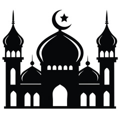 a black and white silhouette of a mosque