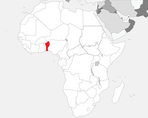 Detailed national location map of BENIN within the great continent of Africa