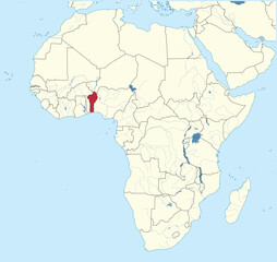 Detailed national location map of BENIN within the great continent of Africa