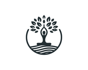 Obraz premium tree yoga logo design icon symbol vector illustration. 