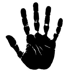 Black handprint vector illustration with ink imprint and abstract pattern