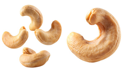 Fototapeta premium Cashew nuts set, fresh nuts collection isolated