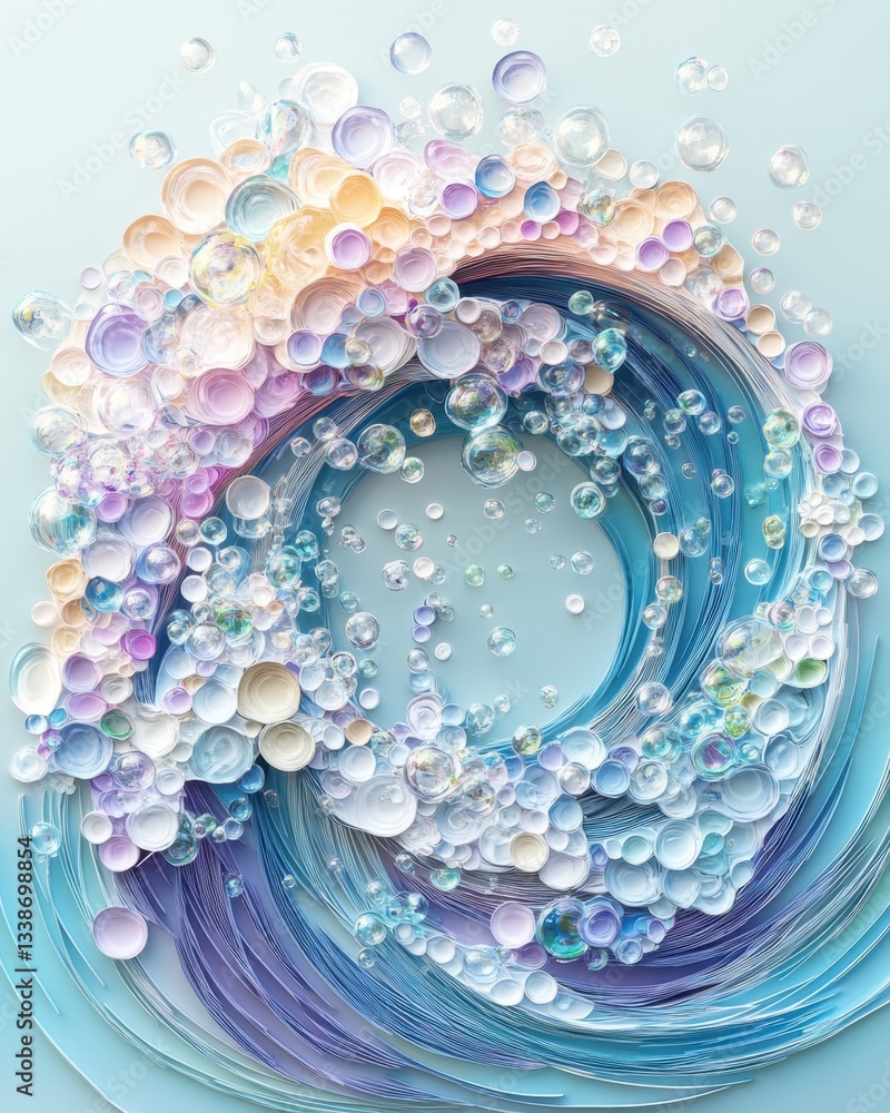 Poster ethereal wave of iridescent bubbles and pastel circles creating a dreamy and calming visual symphony