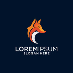 Abstract Orange Fox Logo Design on Dark Blue Background