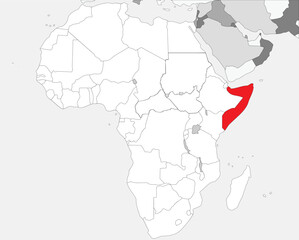 Detailed national location map of SOMALIA within the great continent of Africa