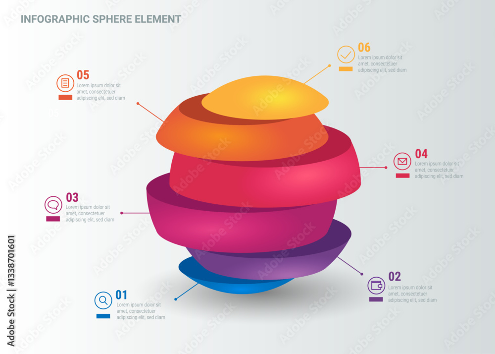 Aufkleber a presentation template with an infographic element in the form of a 3d sphere cut into six parts wi