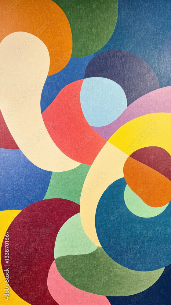 Poster vibrant abstract geometric pattern featuring colorful swirls and curves in harmonious blend of shape