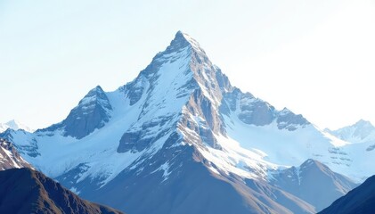 Obraz premium Snow-covered mountain peak against a bright white sky, ice, outdoor, bright