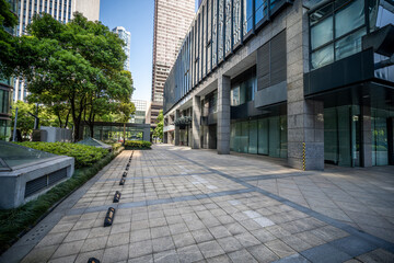 Modern Urban Street with Greenery and Architectural Elements