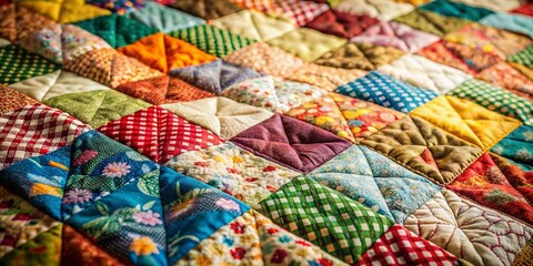Vintage Colorful Patchwork Quilt Texture Background - Stock Photo