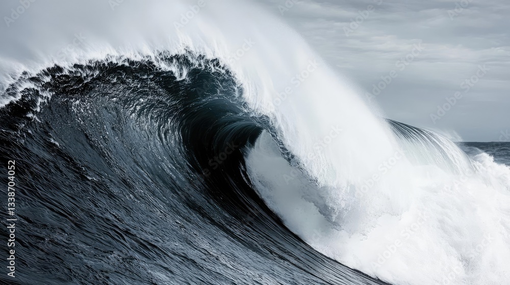 Aufkleber beach waves landscapes idea. a magnificent ocean wave crashing with dynamic energy under a cloudy sk