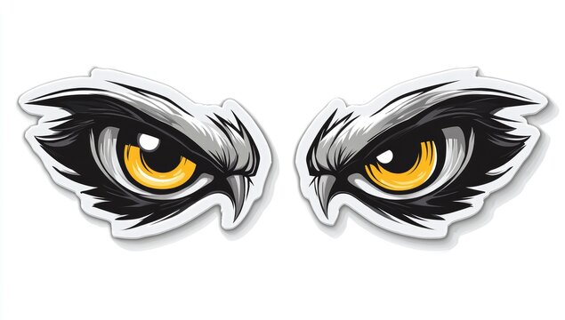 Hawkeye eye mascot logo sticker, vector design on a white background, with a solid black outline, in a simple vector art style, as a die-cut sticker sheet.