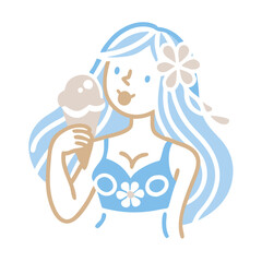 Girl with Ice Cream Cone, Summer Illustration