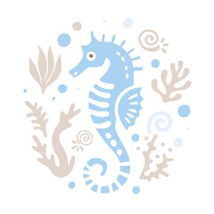 Cute Seahorse Ocean Life Vector Illustration