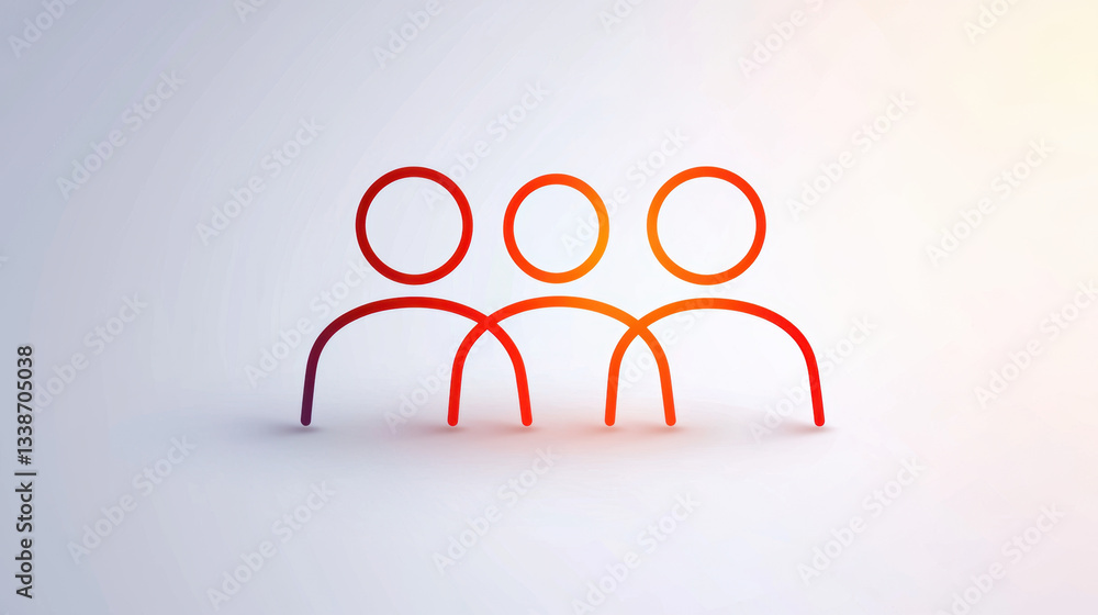 Poster simple outline of three interconnected people in gradient orange and red tones, symbolizing unity, t