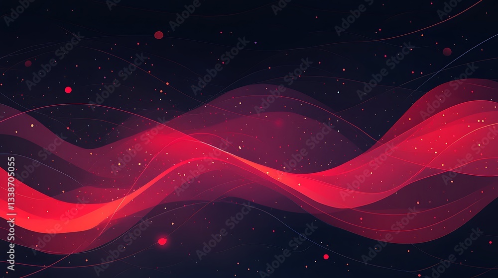 Poster abstract digital artwork with dynamic red waves and sparkling particle effects on dark backdrop