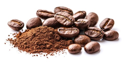 Fototapeta premium A pile of coffee beans and coffee grounds