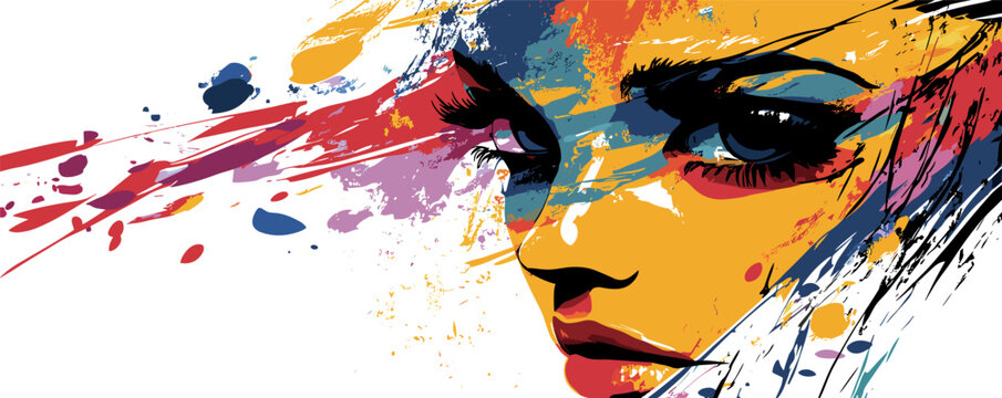 Colorful abstract portrait of woman's face with bold brush strokes and vivid colors.