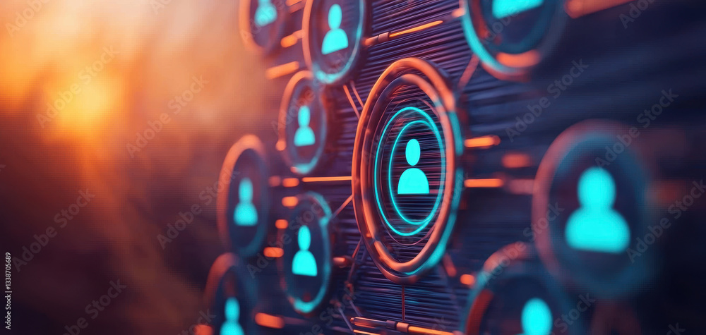 Aufkleber glowing network of interconnected user icons symbolizes communication and connectivity, with vibrant