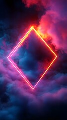 Naklejka premium Neon Diamond Frame in Smoky Atmosphere