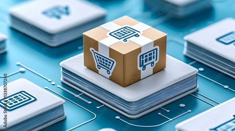 Poster cutting edge ai powered e commerce automation seamless transactions dynamic holographic shopping spa