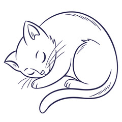  Minimalist Line Art of a Sleeping Cat in a Curled Position