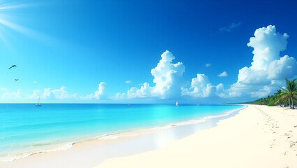 Obraz premium Title: Vibrant Panoramic View of a Stunning Beach on a Sunny Day