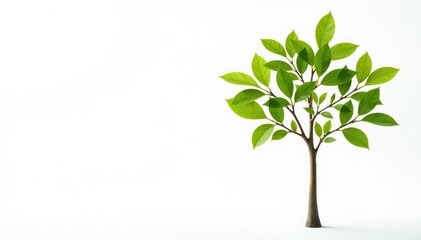 Obraz premium Single young tree, delicate leaves, white backdrop, growth, spring