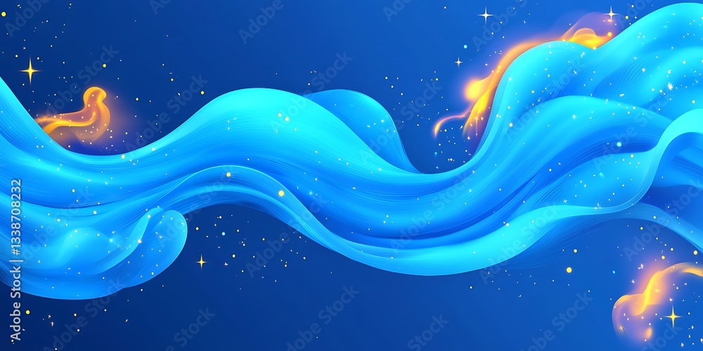 Poster abstract flowing celestial dreamscape with dynamic curves and luminous particles, ideal backdrop