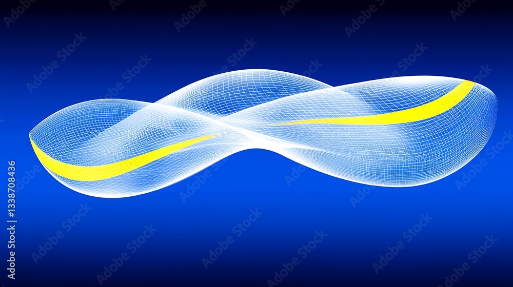 Poster abstract flowing grid with yellow accent on blue gradient, a visual harmony of technology and design