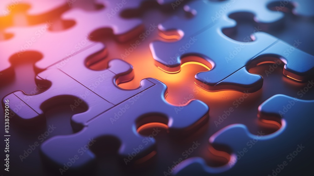 Poster glowing puzzle pieces on a dark surface in abstract design
