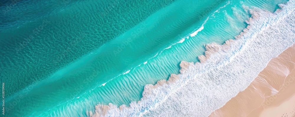 Poster beach waves landscapes idea. aerial view of a serene beach with turquoise water and gentle waves cra