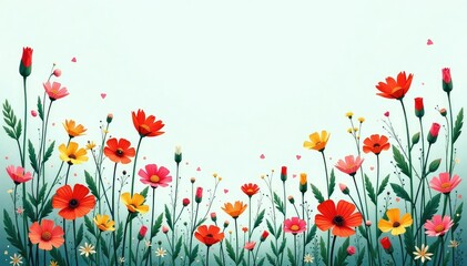 Scattered wildflowers, simplistic line art style, minimalist, sketch, art