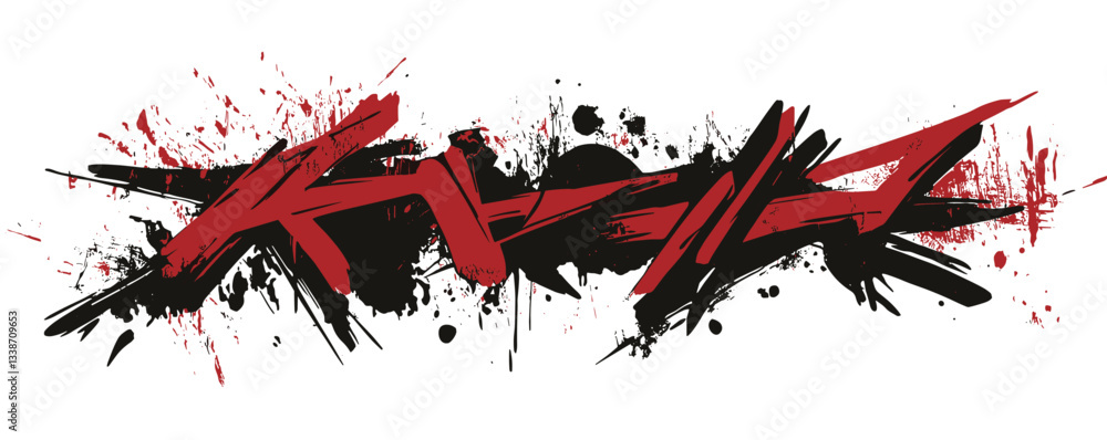 Poster abstract red and black graffiti on white background with dynamic brush strokes.