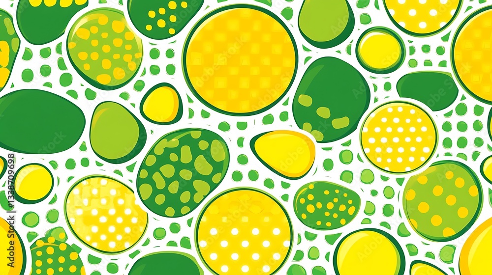 Aufkleber abstract geometric pattern of rounded shapes in yellow and green on white background
