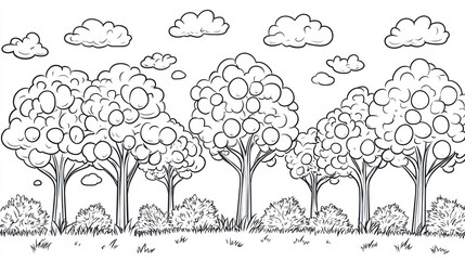Naklejka premium Cartoon Forest Landscape Illustration