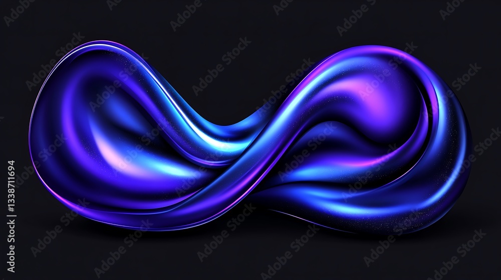 Poster abstract luminous form with shades of violet and azure radiating fluidity and depth on dark expanse
