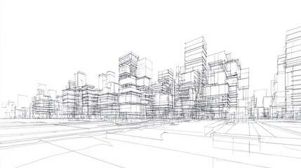 Fototapeta premium Architectural Cityscape Blueprint. City Design Drawing