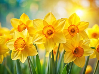 Vibrant Yellow Daffodils Blooming in Spring Garden