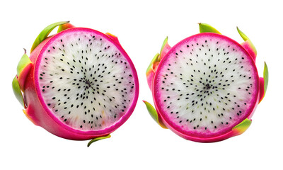 Dragon fruit set, Set of dragon fruits sliced, Fresh fruits isolated